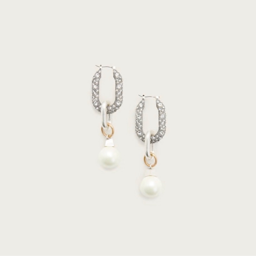 All Saints Cadence Two Tone Link Pearl Chain Earring 99$